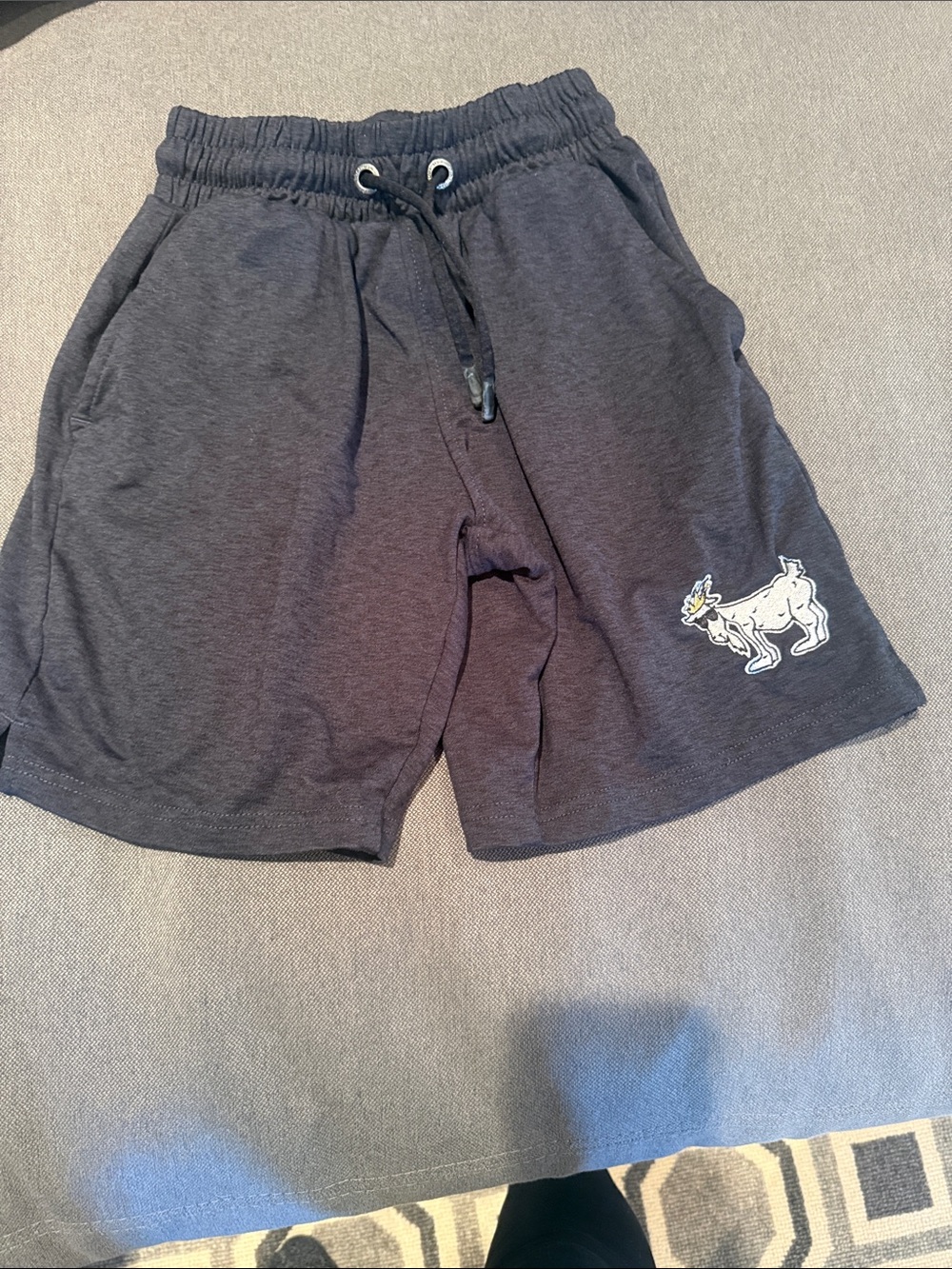 Kids Charcoal Drawstring Shorts with Dog Patch